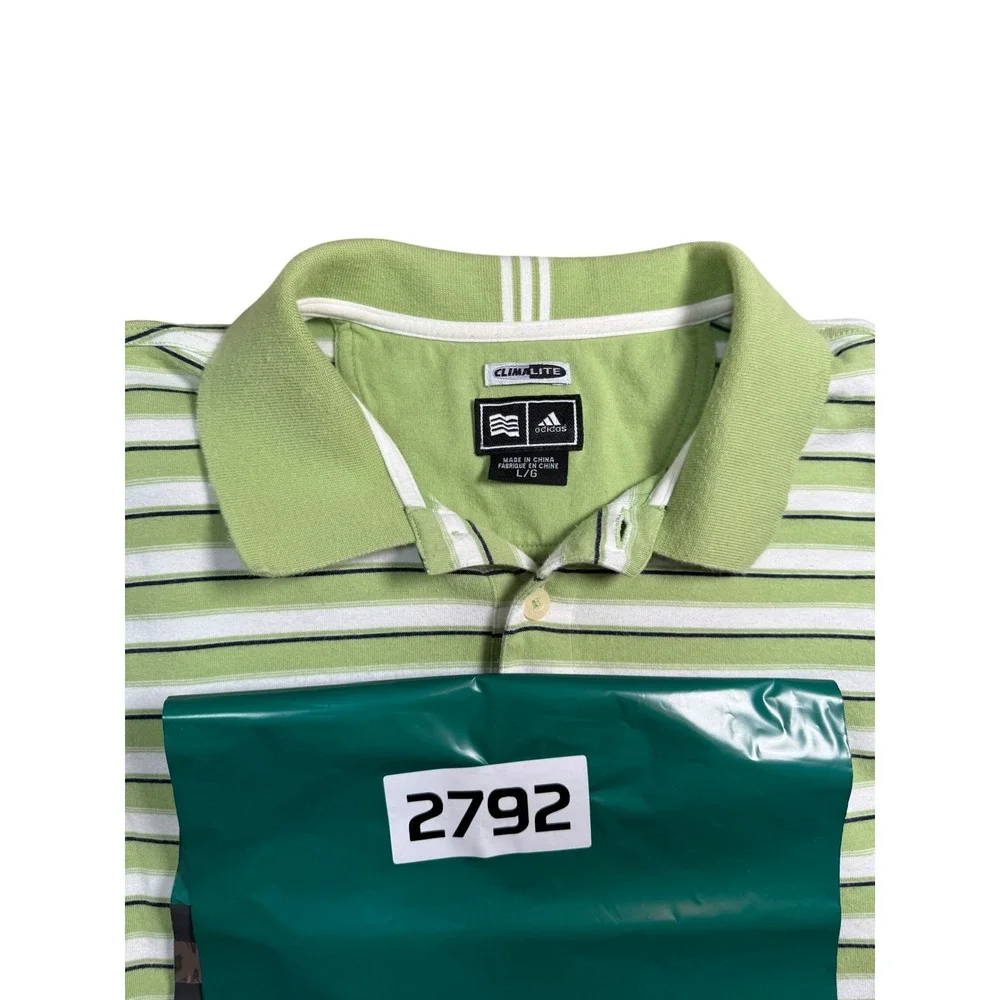 Adidas Polo Shirt Men Sz L Green Excellent Climalite Striped Short Sleeve 259536 - Picture 10 of 10